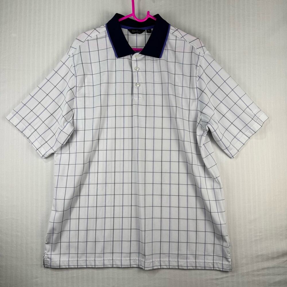 Walter Hagen White/Black Plaid Classic Performance Golf Polo Shirt Men’s X-Large